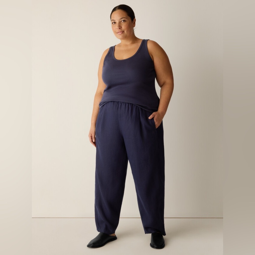 NWT Eileen Fisher Organic Linen Pleated Lantern Pant in Ink